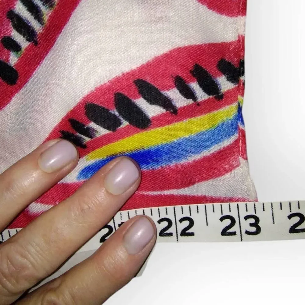 J Crew Abstract Print Red‎ Blue Rectangle Scarf Leafs Floral Sarape Wrap Scarf